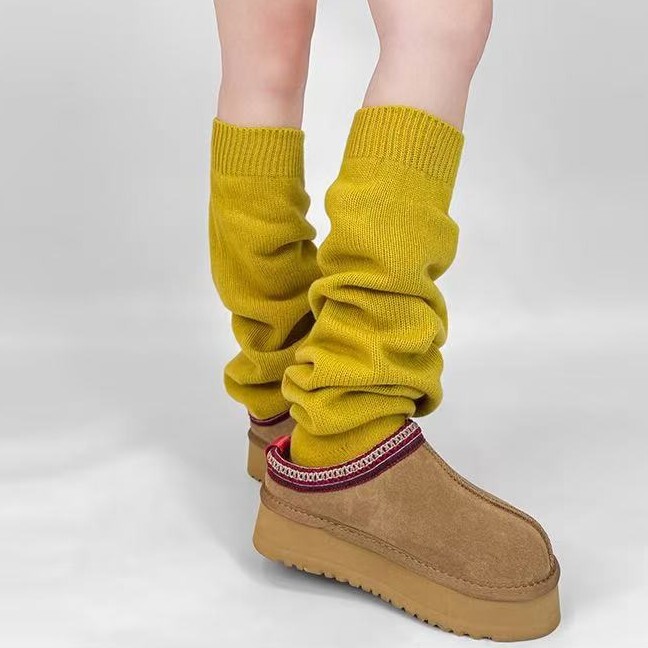 Japanese-Style Elephant Socks Bubble Socks Women's Knitted Slimming Flat Socks Milk White Leg Warmers Jk Slouch Socks with Foot and Calf Covers