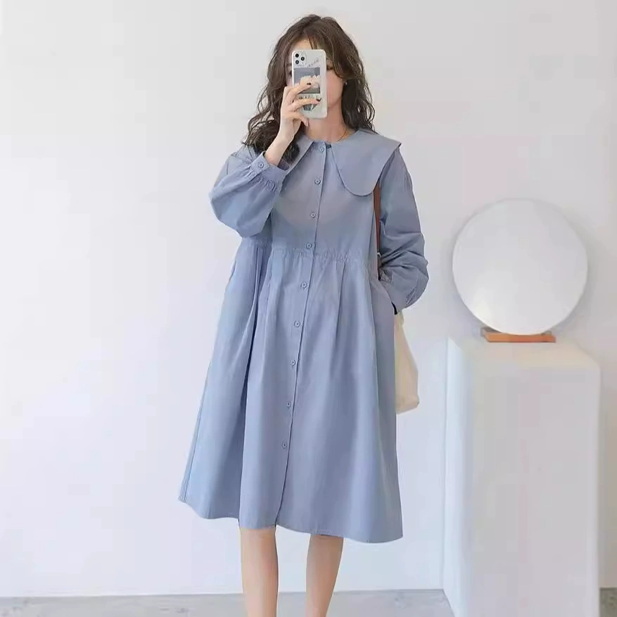 Весенняя новая юбка для беременных корейская версия модного платья с отворотом и длинными рукавами