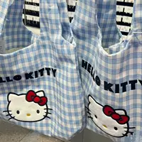 Одноплечевая сумка Hello Kitty, синяя‑белая клетка, лёгкая повседневная