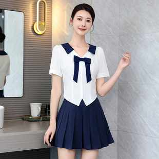 Spring and Summer New Foot Bath Shop Work Clothes Women's Pedicure Technician Health Casual Club Skirt Pants Suit Short-sleeved 2024