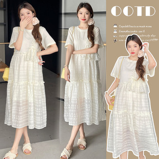 A large number of new in stock 2024 pregnant women summer new temperament foreign style slim style French loose dress