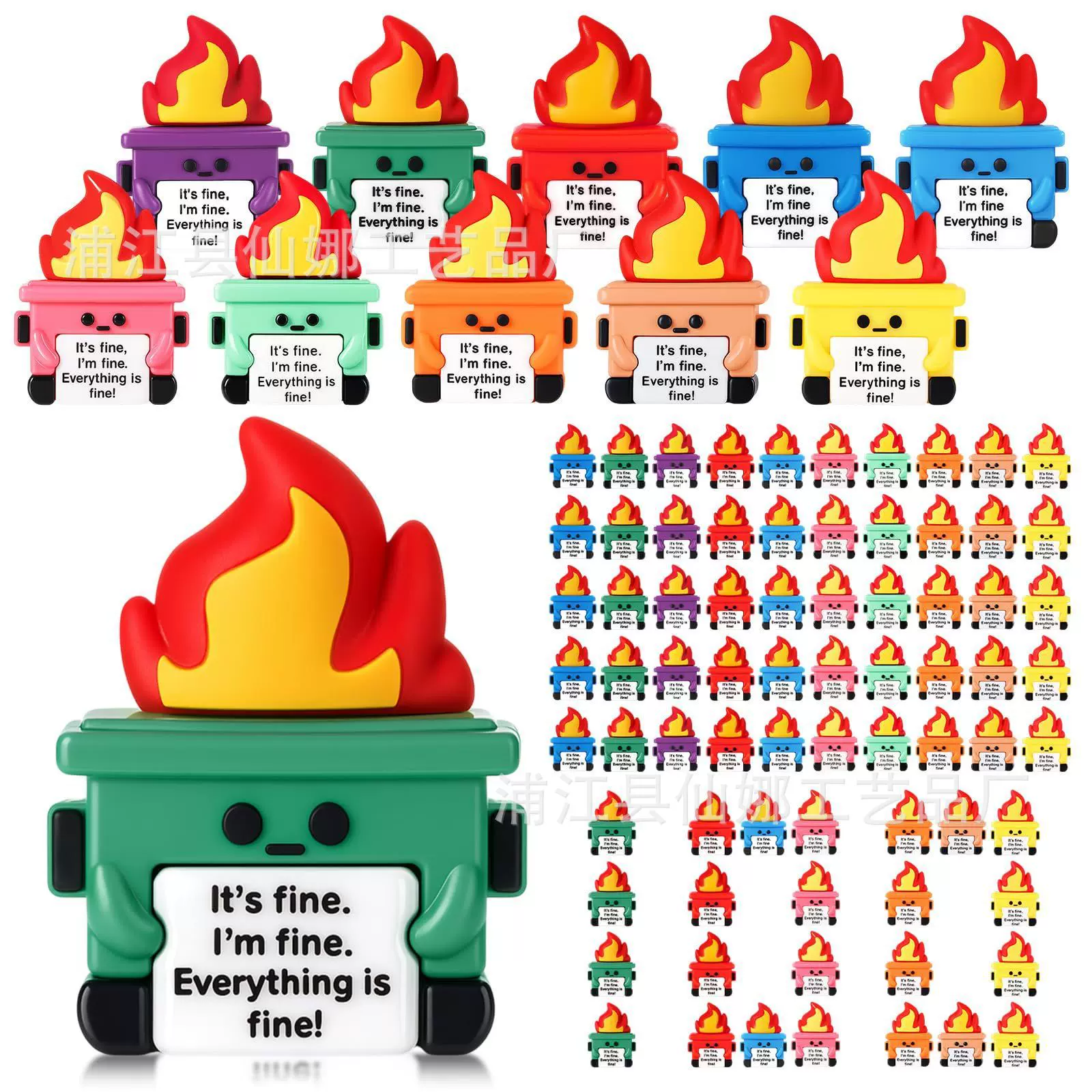 跨境迷你火焰小摆件励志举牌小雕像卡通玩偶桌面装饰摆件派对道具