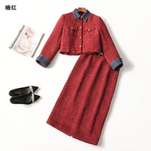 245097 冬粗纺毛呢羽绒长袖长款外套+半身裙套装深圳铭