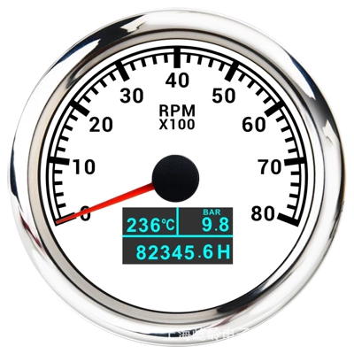 car and boat engine tachometer automobile instrument - 8000rpm-silver-edge-white-base