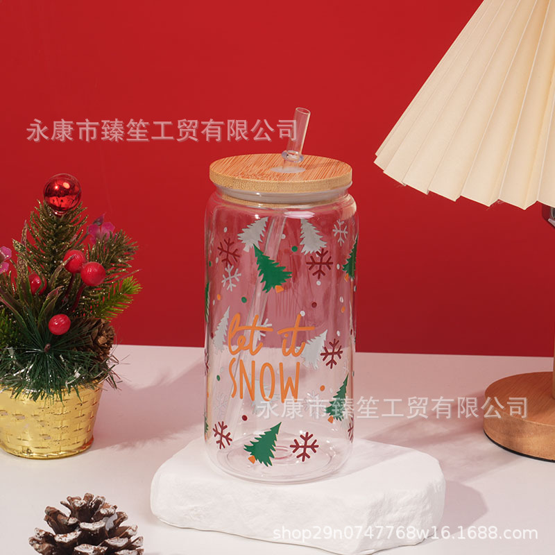 圣诞主题环保pc塑料杯16oz单层塑料梅森杯大容量水杯批发可定logo|undefined