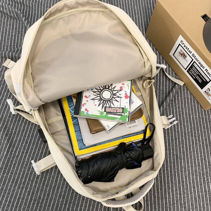 Cross-Border Popular Korean-Style Schoolbags for Middle and High School Students, Simple Solid Color Versatile Fashionable Backpacks, Burden-Reducing and Durable Schoolbags
