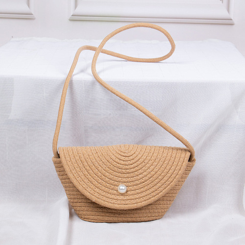 Grass-woven small bags for women, new flower print crossbody bags with hand-woven straps, versatile vacation and beach bags, factory wholesale