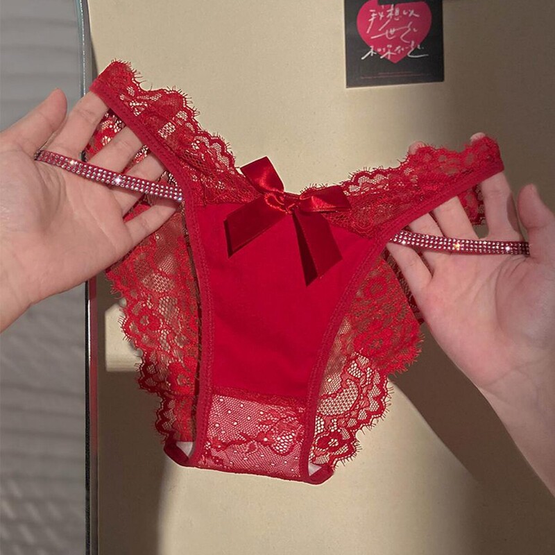 Sparkling Diamond Muse* Red Hollow-Out Sexy Alluring Women's Low-Waist Pure Desire Style Lace Triangle Panties for Women Sparkling Diamond Muse* Red Hollow-Out Sexy Alluring Women's Low-Waist Pure Desire Style Lace Triangle Panties for Women