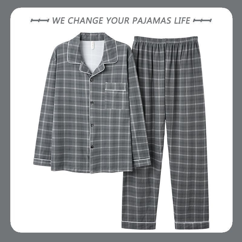 Pijamas de hombre primavera y otoño 100% algodón pantalones de manga larga delgada juventud más tamaño traje de verano homewear