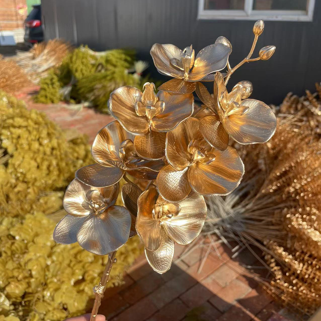 Serie de oro flor artificial Phalaenopsis boda decoración del techo artificial flor artificial accesorios de tiro fábrica al por mayor