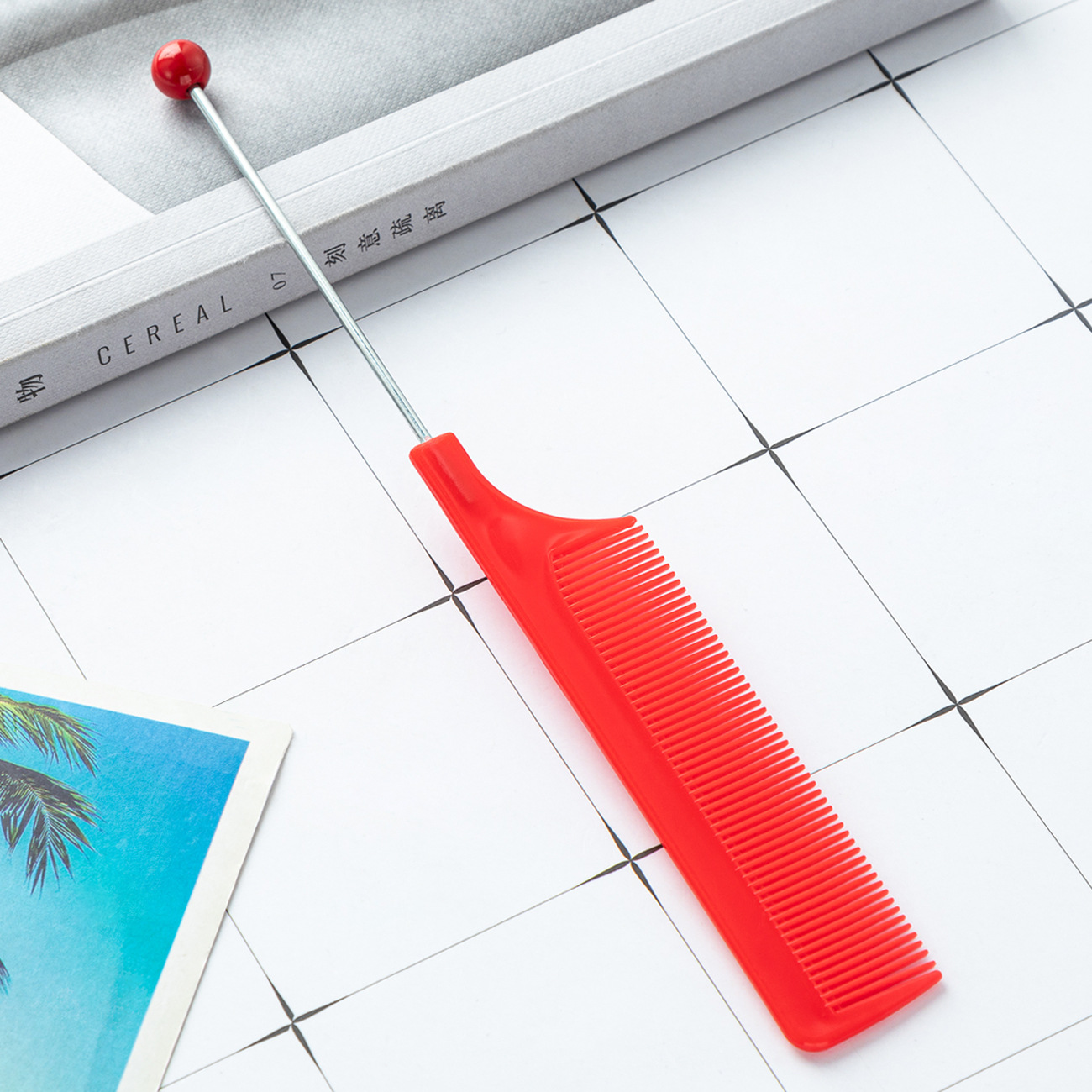 Peine con cuentas de bricolaje Peine de cola puntiaguda de plástico Peluquería para el hogar Peine de aguja de acero Dientes densos Peine rizado