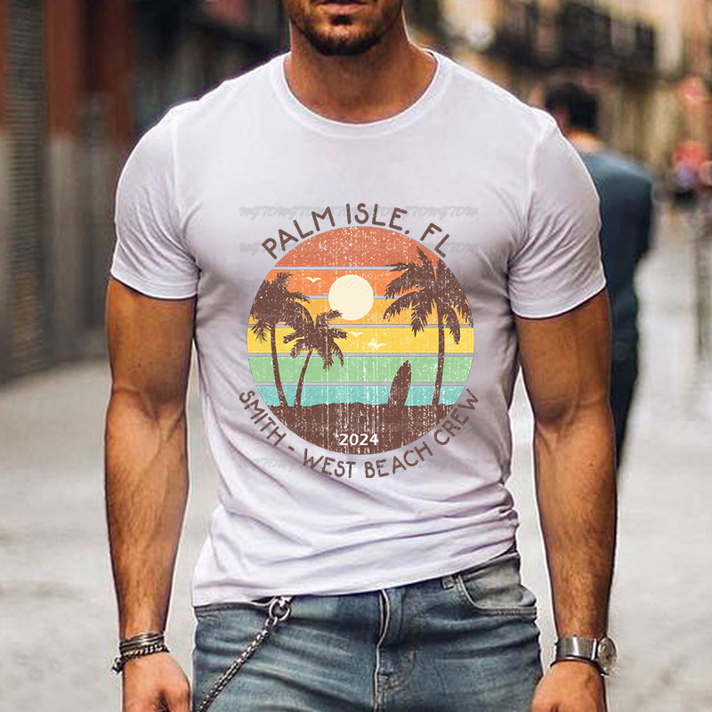 Amazon new SMITH-WEST BEACH CREW printed round neck top summer casual sports T-shirt men