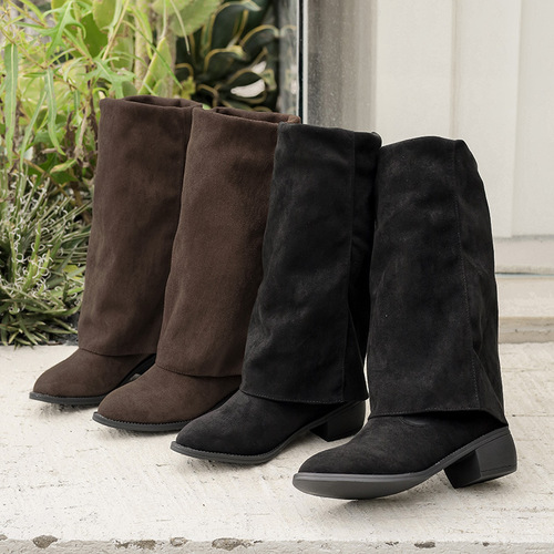 Thick heeled all-match Maillard long boots women's shoes New autumn and winter mid-length pants and tube boots Knight long boots