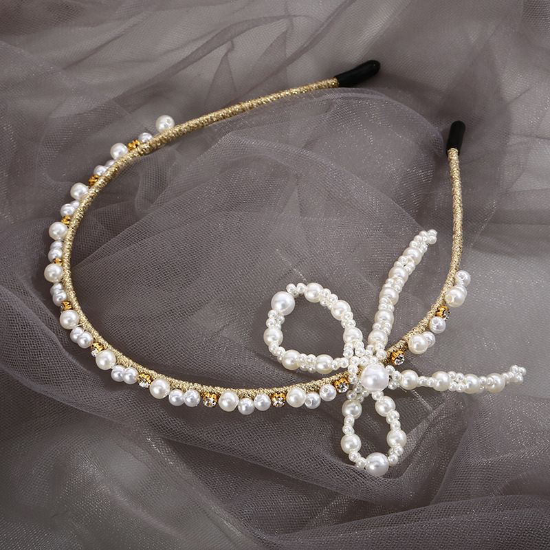 Women'S Fairy Style Bow Knot Iron Inlay Rhinestones Pearl Hair Band display picture 2