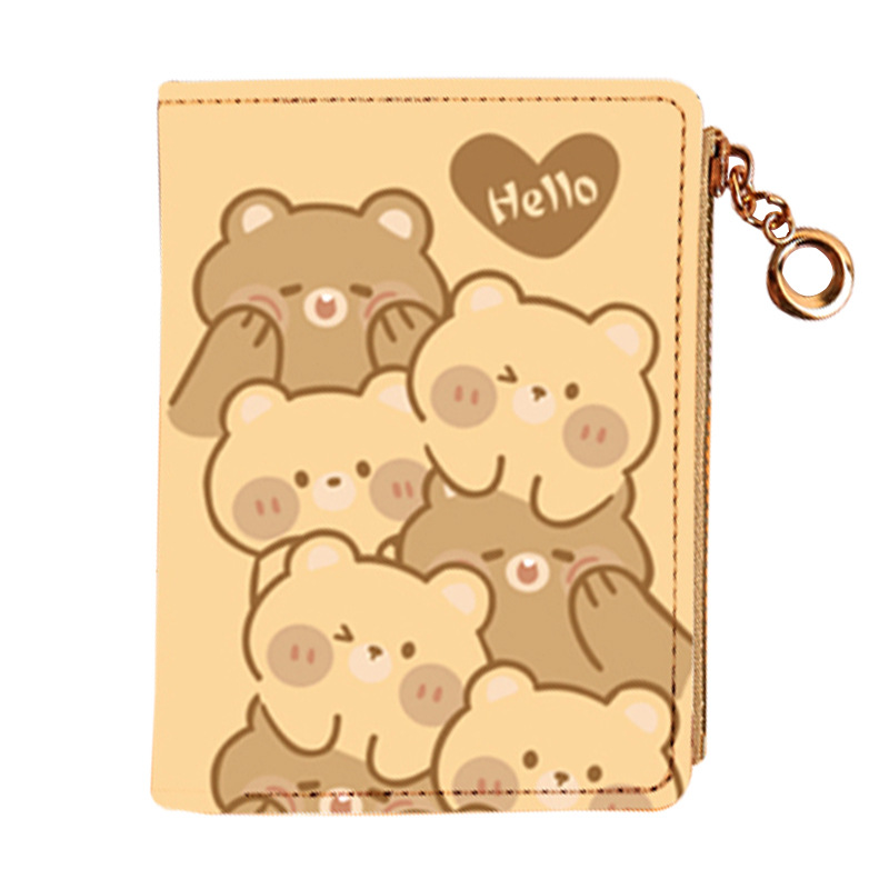 Nuevas chicas de dibujos animados osos animados lindos corto billetera cremallera cartera cartera tarjetas pequeñas bolsas de cambio frescas