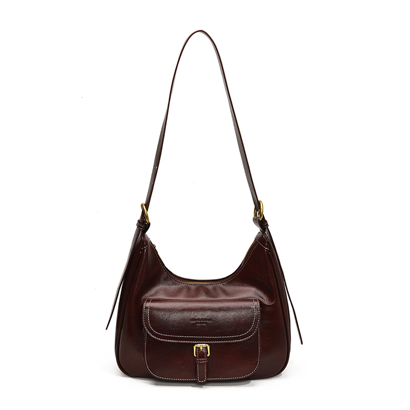 Bolsos retro de piel de cera de alta sensibilidad, bolsas de mujer 2025, nuevo otoño y invierno, bolsas de hombro y brazo.