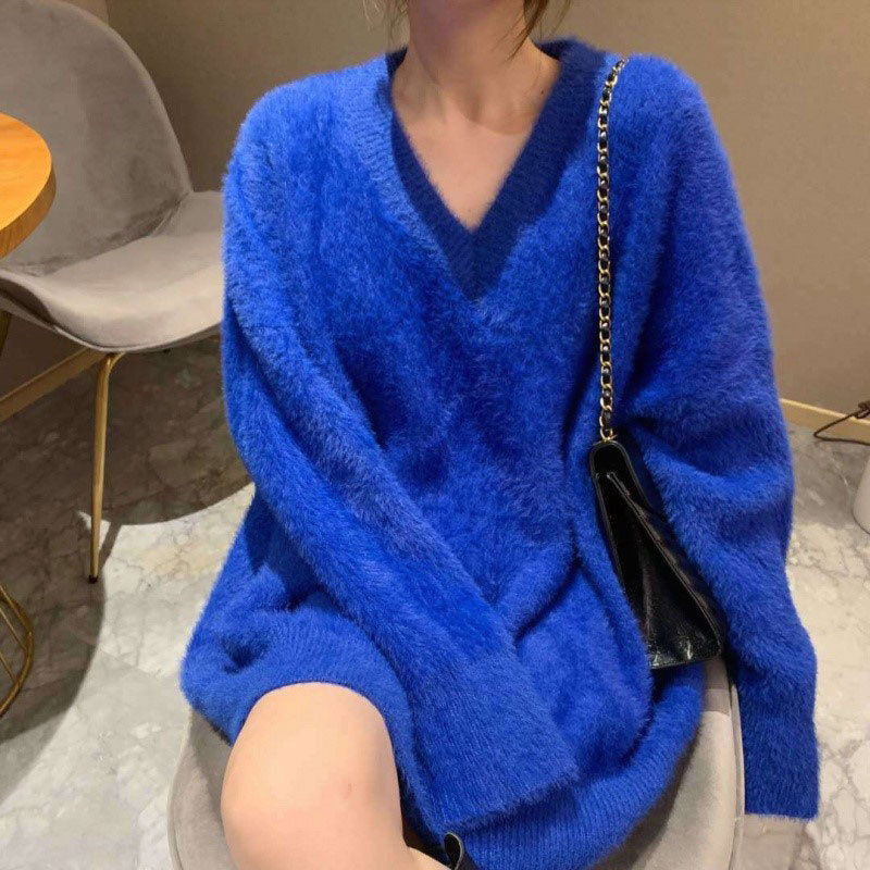 2025秋冬新款韩版宽松显瘦慵懒风大码针织套头外套水貂绒毛衣女潮|undefined