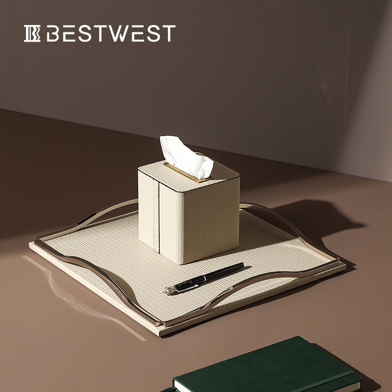 BOSSI 홈 라이트 럭셔리 가죽 트레이 밀크 화이트 크리에이티브 금속 저장 데스크탑 인 하이 엔드 가죽 쥬얼리 트레이