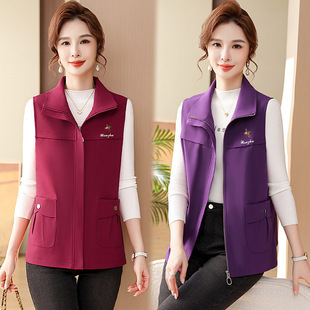 Vest Women's short spring and autumn vest 2024 new casual middle-aged and elderly mother wear loose plus size vest waistcoat