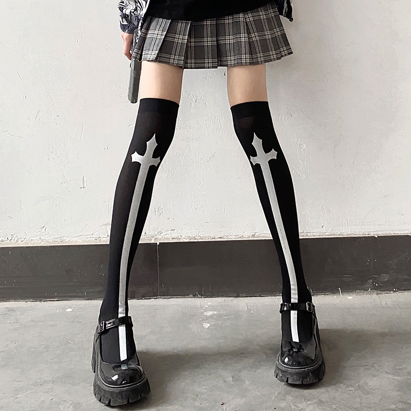 Cross Barrel JK Socks Printed Over-the-Knee Socks Velvet Material Show Cos Stockings Lolita Stockings