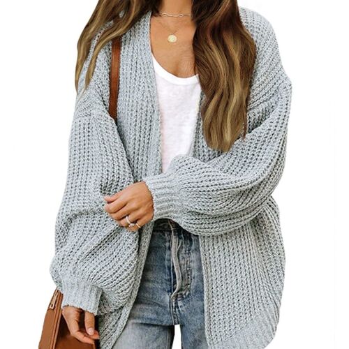  Autumn/Winter Amazon Foreign Trade Women's Long-Sleeve Lantern Sleeve Solid Color Loose Knit Cardigan Coarse Needle Woman's Sweater