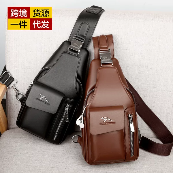 Kati Kangaroo Men's Chest Bag Single Shoulder Crossbody Bag Casual Sling Bag Leather Bag Large Capacity Crossbody Bag Cross-Border Supply 582