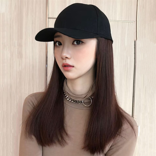 Manufacturer's new wig women's chemical fiber machine-made medium-length straight hair sunshade duck hat integrated long hair full head cover