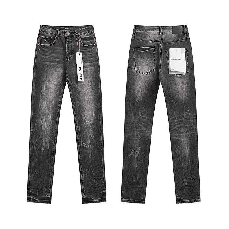 Purple Brand nueva impresión de salpicaduras de tinta hermosa marea calle alta retro agujero casual pantalones de mezclilla para hombres y mujeres