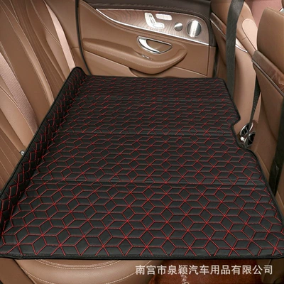 Inflatable-Free Foldable Car Mattress Rear Seat Cushion Car Universal Car Seat Cushion Chair Modified Bed Sleeping Rest Car Bed (Vehicle-mounted inflatable bed) - diamond-plaid-black-red-line