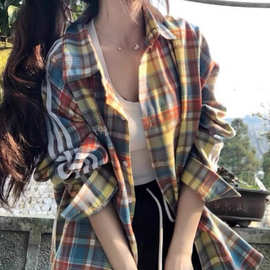 2025秋季原版面料 防晒衣长袖宽松显瘦格子衬衫女图片色其他拼接