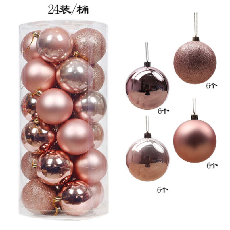 Decoración de árbol de navidad 3cm4cm6cm8cm bola de navidad de barril de plástico galvanoplastia mate bola de polvo brillante 24 paquetes mixtos