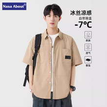 NASA短袖衬衫男夏季潮牌2024新款工装衬衣休闲高级感痞帅上衣外套