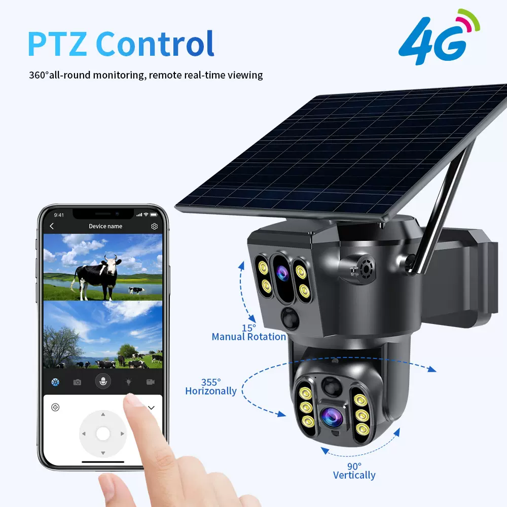 美版太阳能摄像头低功耗监控器双镜头监控器欧版4G户外监控设备