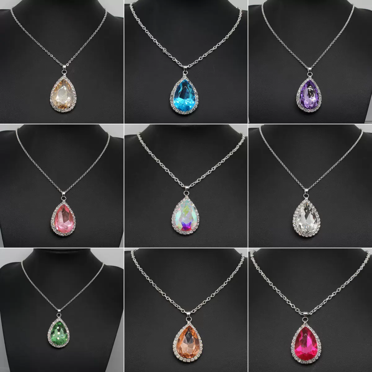 新款时尚气质项链创意水滴形百搭款吊坠韩版女式水钻配饰儿童项饰