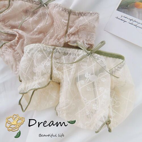 3 Lace Sexy Hollow Out Panties Women Summer Thin Waist Lift Hip Japanese Sweet Girl Ultra-Thin Triangle Pants 