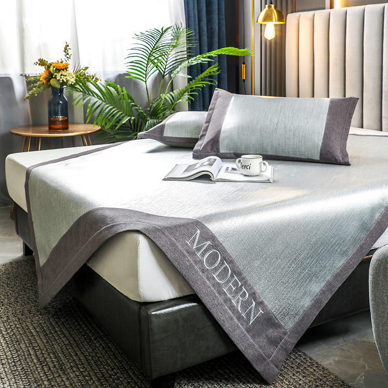 新款绣花冰丝凉席简约裸睡双人家用冰丝席夏季席子三件套夏凉席|ms