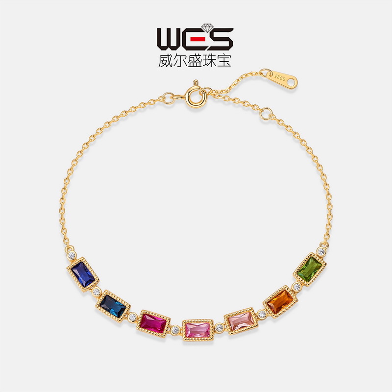 Nuevo estilo transfronterizo de moda de lujo ligero arco iris pulsera de circonio S925 plata chapada en oro con incrustaciones de joyas de varios colores regalos de vacaciones