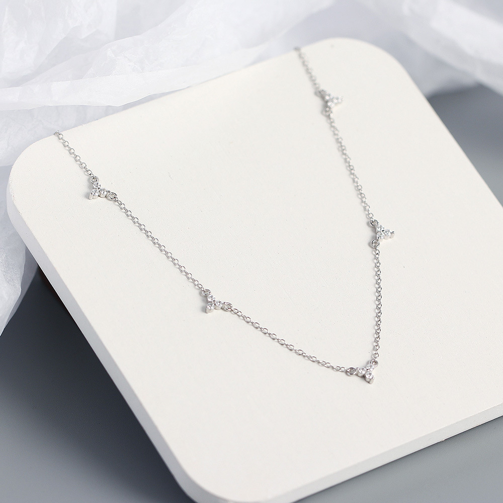 Fashion Shamrock Sterling Silver Inlay Zircon Necklace 1 Piece