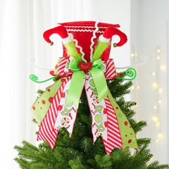 新しいクリスマスツリートップハット圧縮折りたたみリボンツリーグリーンレッドハットクリスマスツリートップスター装飾