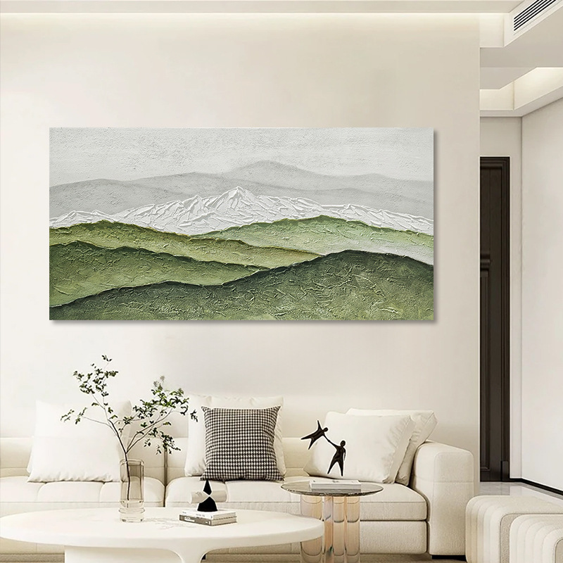Modern Simple Green Texture Snow Mountain Hanging Painting Living Room Study Background Wall Decoration Painting High-End Artistic Conception Mural