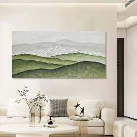 现代简约绿色肌理雪山挂画 客厅书房背景墙装饰画高级感意境壁画