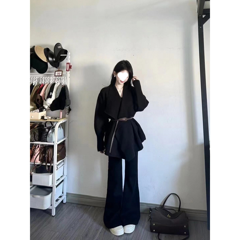 套装女春季2025新款韩系减龄高级感收腰针织毛衣外套高腰阔腿裤潮|undefined