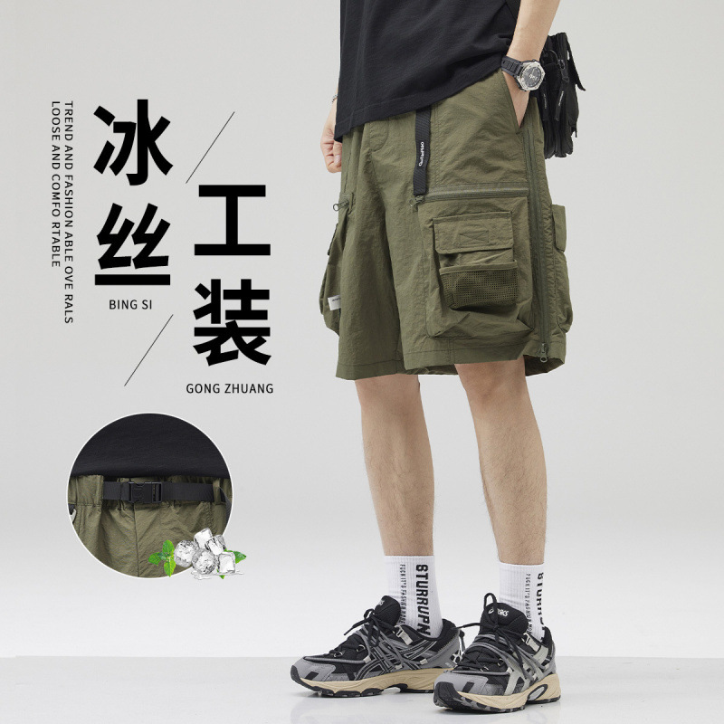 Cargo Shorts Men's Spring and Summer Thin American Fashion Brand Multi-Pocket Pants Functional Loose Straight Five-Point Mid-Pants