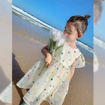 2021夏季新款兒童韓版女童連衣裙小童時髦刺繡圓點寶寶洋氣公主裙