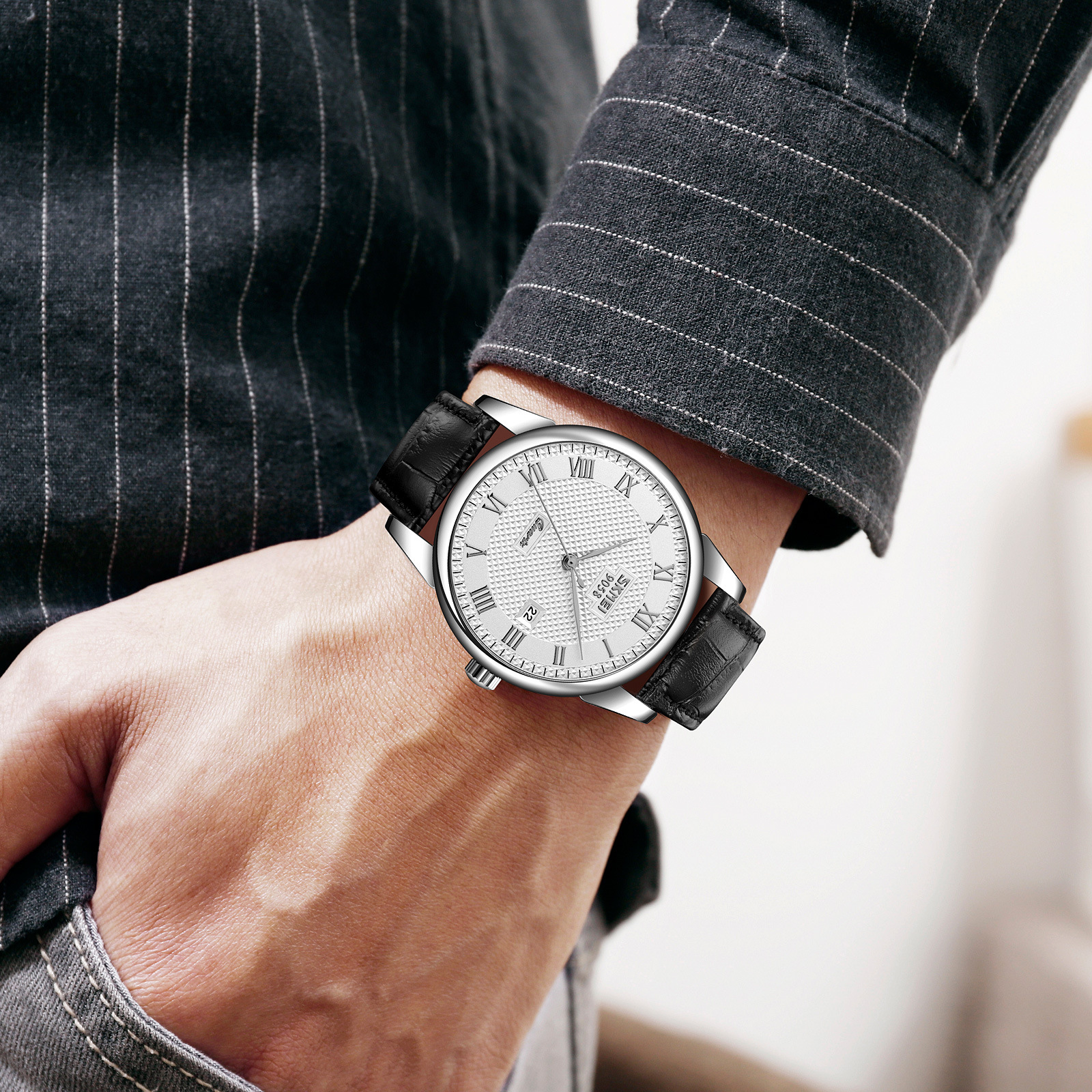 Momento cinturón marrón reloj de pareja escalas romanas calendario reloj de cuarzo reloj de negocios hombres y mujeres reloj al por mayor spot transfronterizo