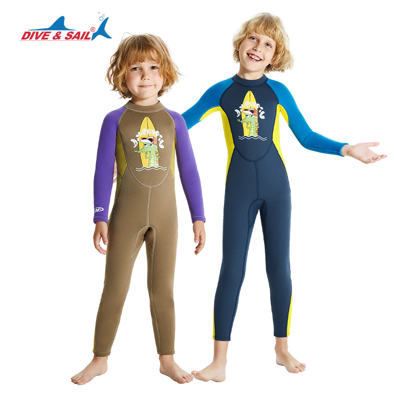 DIVE&SAIL children's wetsuit 2.5mm one-piece long-sleeved winter swimsuit cold-proof snorkeling surfing warm wetsuit