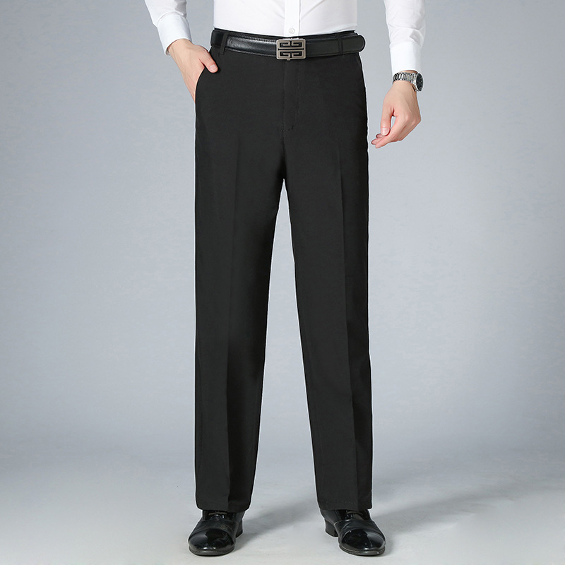 Genuino de una pieza, pantalones casuales de seda de hielo finos para hombres de verano, pantalones rectos de color sólido de gran tamaño, negocios de mediana edad y ancianos image 6