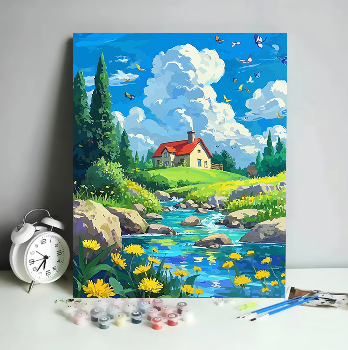 デジタル油絵 diy 手描き風景花宮崎駿手描き装飾絵画工場卸売油絵|undefined