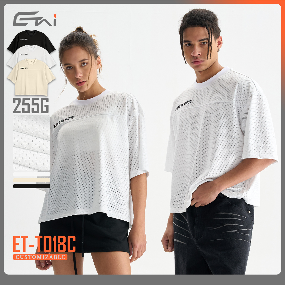 ETAI Hombre| Verano nuevo corto y ancho tipo malla de manga corta hombre de alta calidad universal transpirable pesada camiseta de cuello redondo image 1