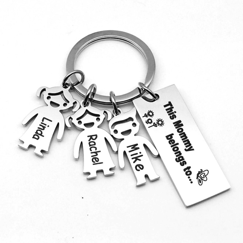 Stainless Steel Family Doll Pendant Little Boy Girl DIY Laser Engraved Keychain